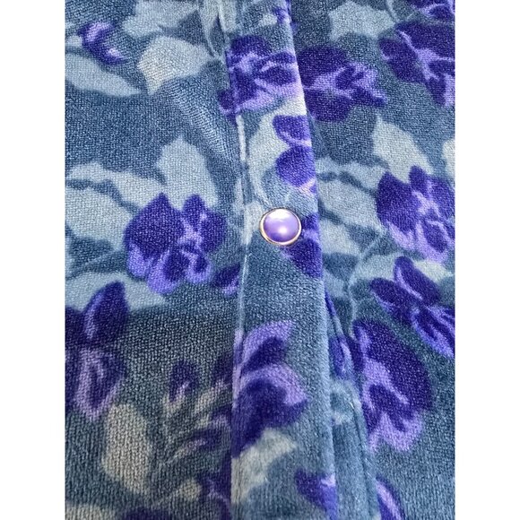National‎ Womens Blue Floral Snap Front Robe Long Sleeve Ruffled Cuffs Size L - Picture 5 of 10